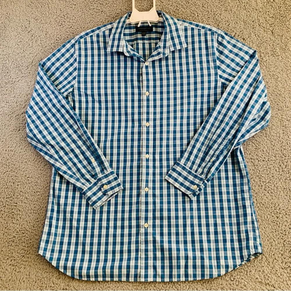 Banana Republic Shirt Men's Non Iron Long Sleeve Button Up Cotton Plaid Green XL